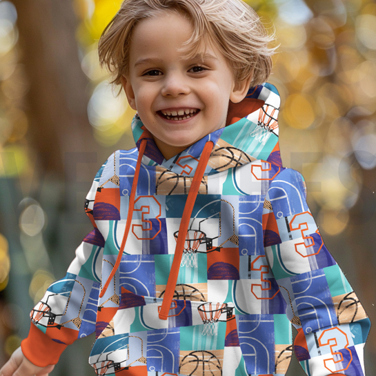 FRENCH TERRY DIGITAAL BASKETBALLEN BLAUW #7