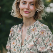 DOUBLE GAZE DE COTON FLEURS BLANC (thumbnail) #7