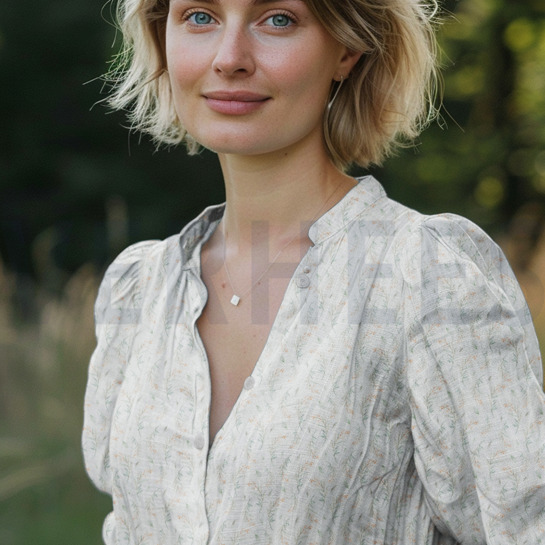 DOUBLE GAUZE DIGITAL LEAVES WHITE #7