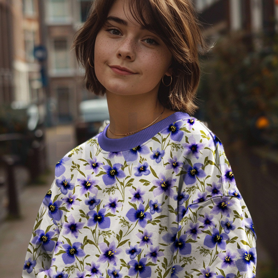 FRENCH TERRY DIGITAL FLEURS BLANC CASSÉ #7