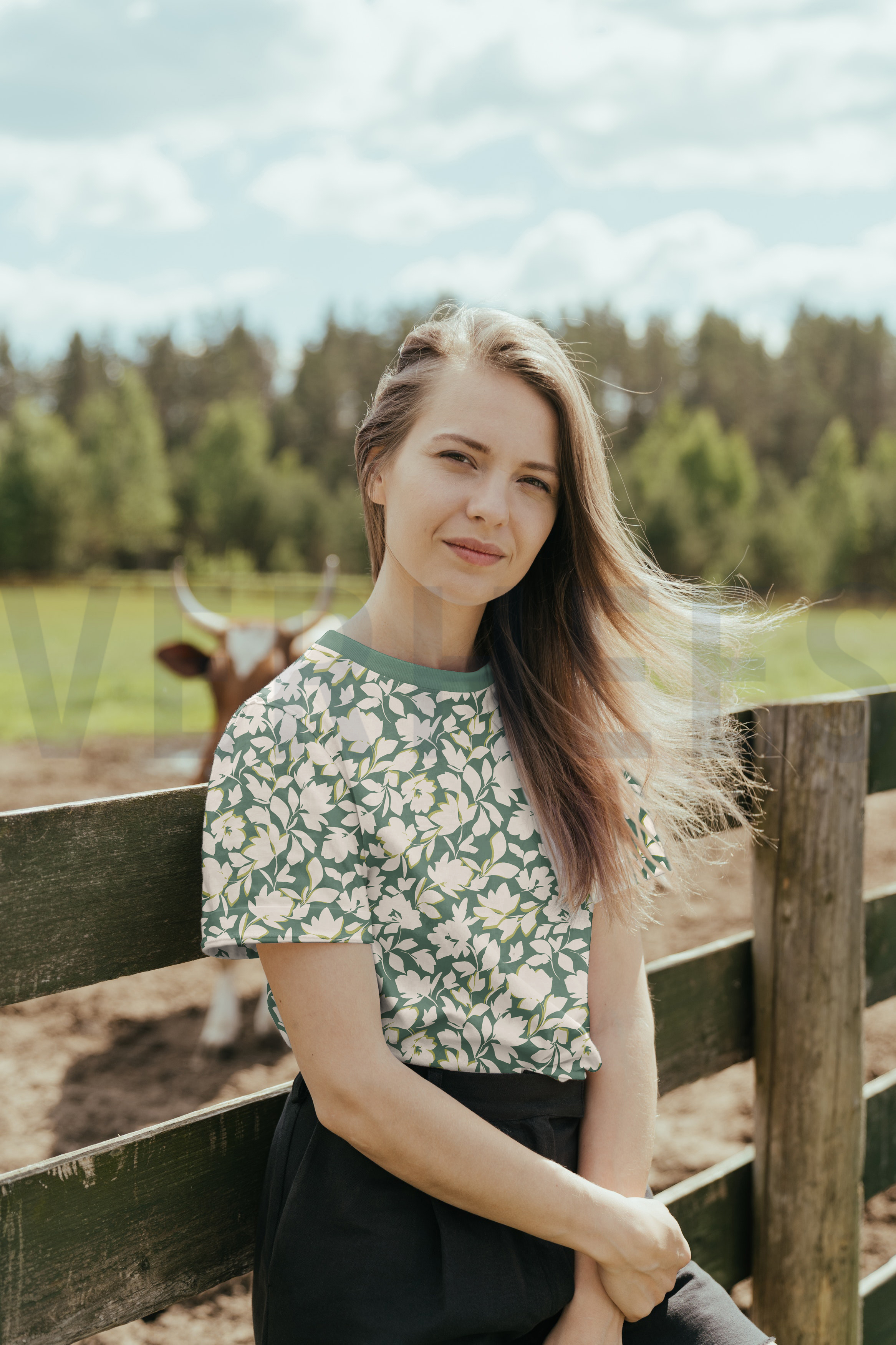 BAMBOE KATOEN JERSEY BLOEMEN SMARAGDGROEN #7