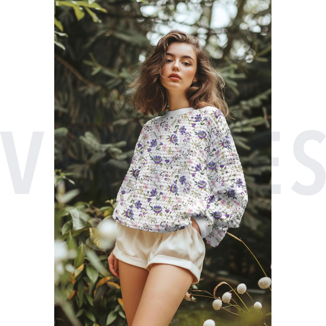 COTTON WAFFLE DIGITAL FLOWERS WHITE #7
