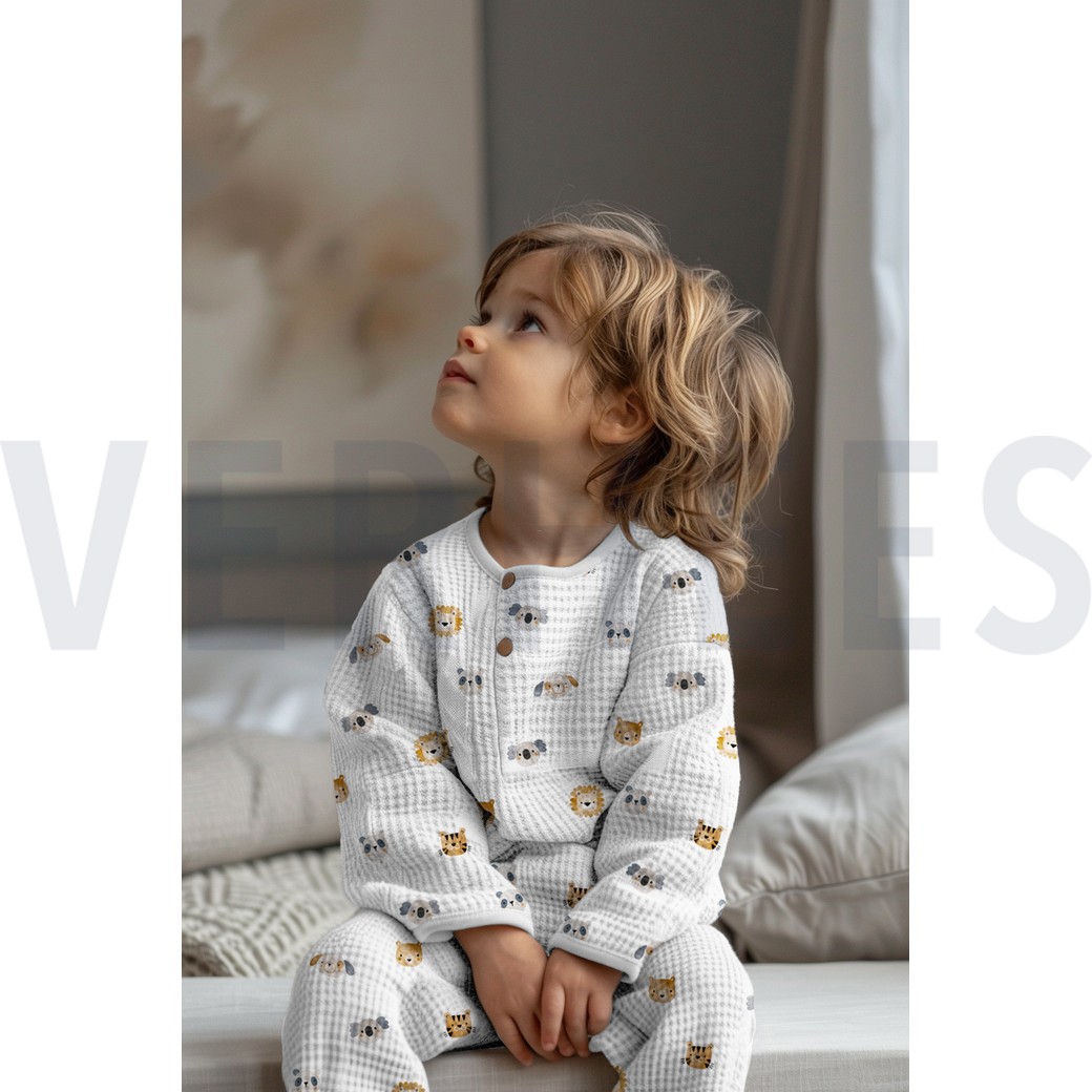 COTTON WAFFLE DIGITAL ANIMALS WHITE #7