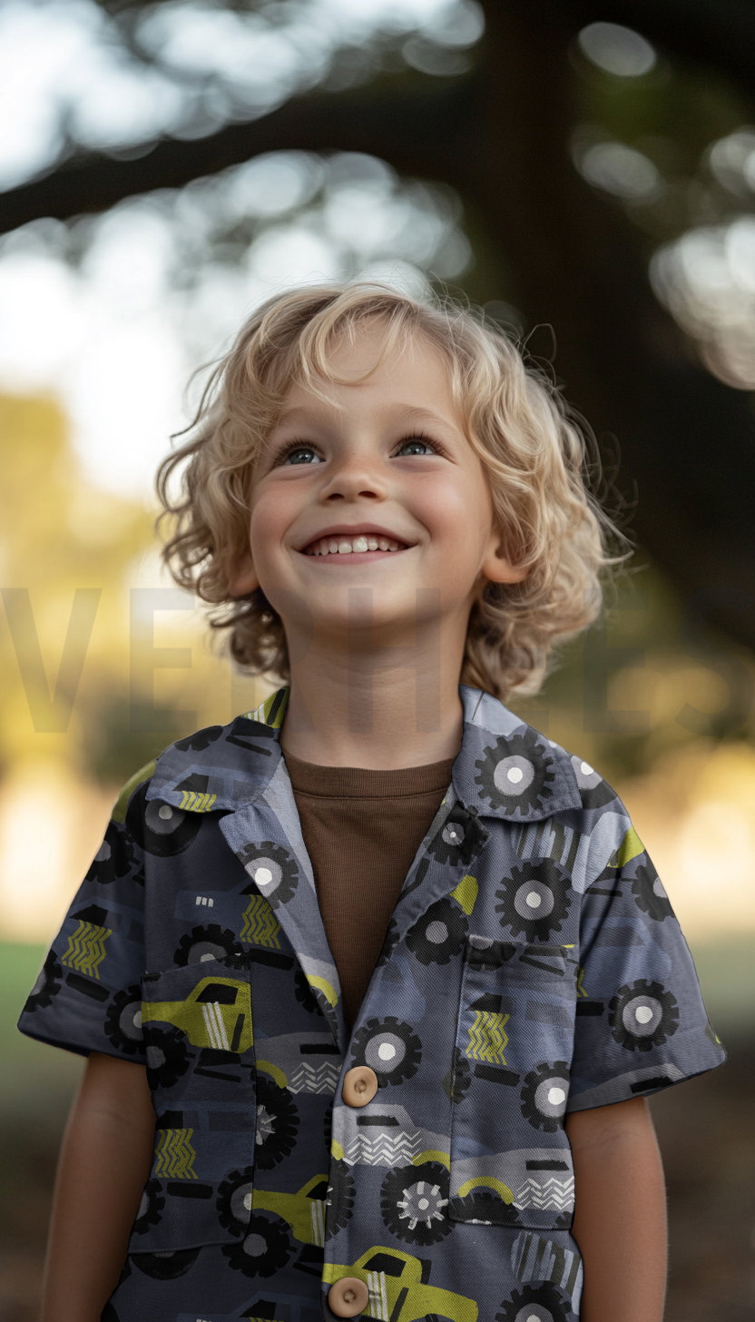 FINE POPLIN DIGITAL MONSTERTRUCKS NAVY #7