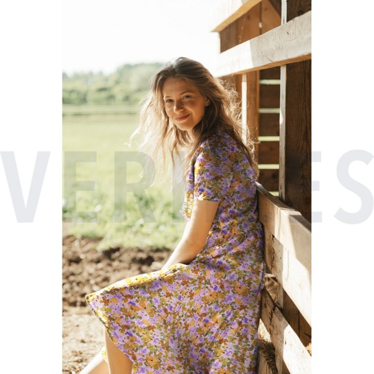 VISCOSE STRETCH DIGITAL FLOWERS LAVENDER #7