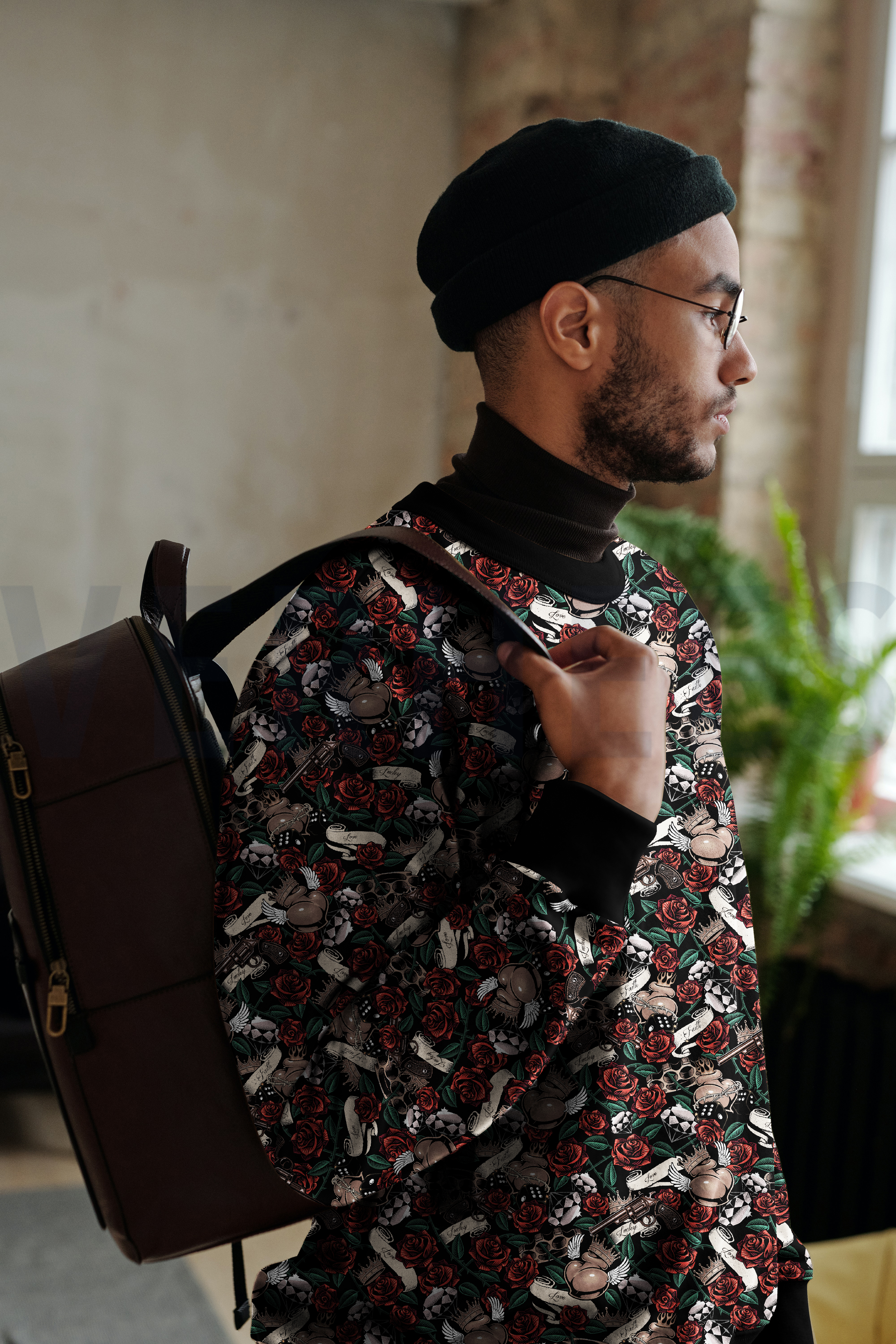 FRENCH TERRY DIGITAL TATTOO BLACK/TAUPE #7