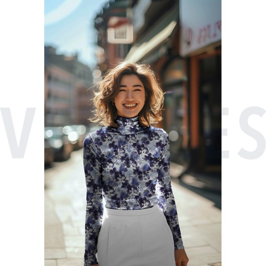 VISKOSE ROSELLA STRETCH DIGITAL BLUMEN JEANSBLAU #7