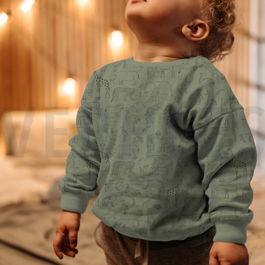 FRENCH TERRY SAFARI DIEREN AMANDEL #7