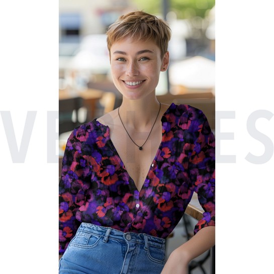 LENZING™ ECOVERO™ DIGITAL FLOWERS BLUE #7