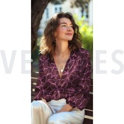 KATOEN SATIJN BLOEMEN BORDEAUXROOD (thumbnail) #7