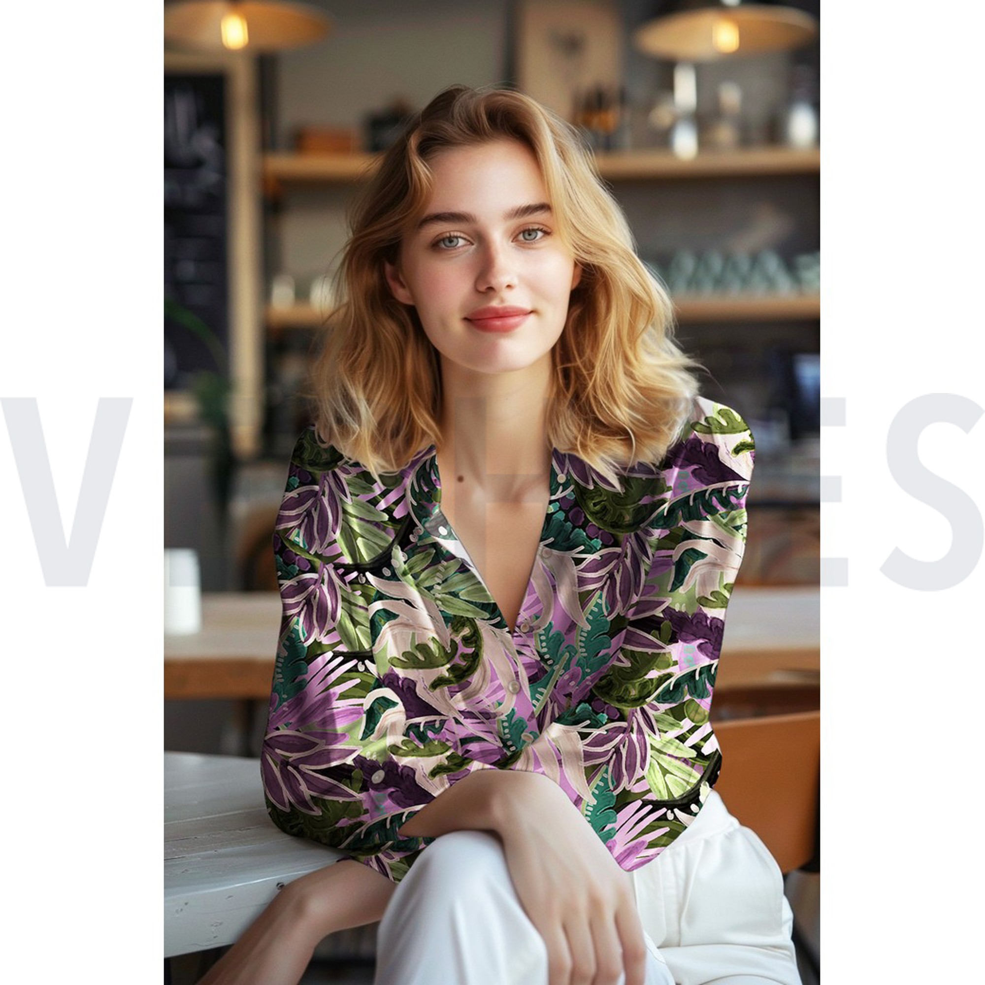 COTTON VISCOSE DIGITAL LEAVES PINK/OCHRE (high resolution) #7