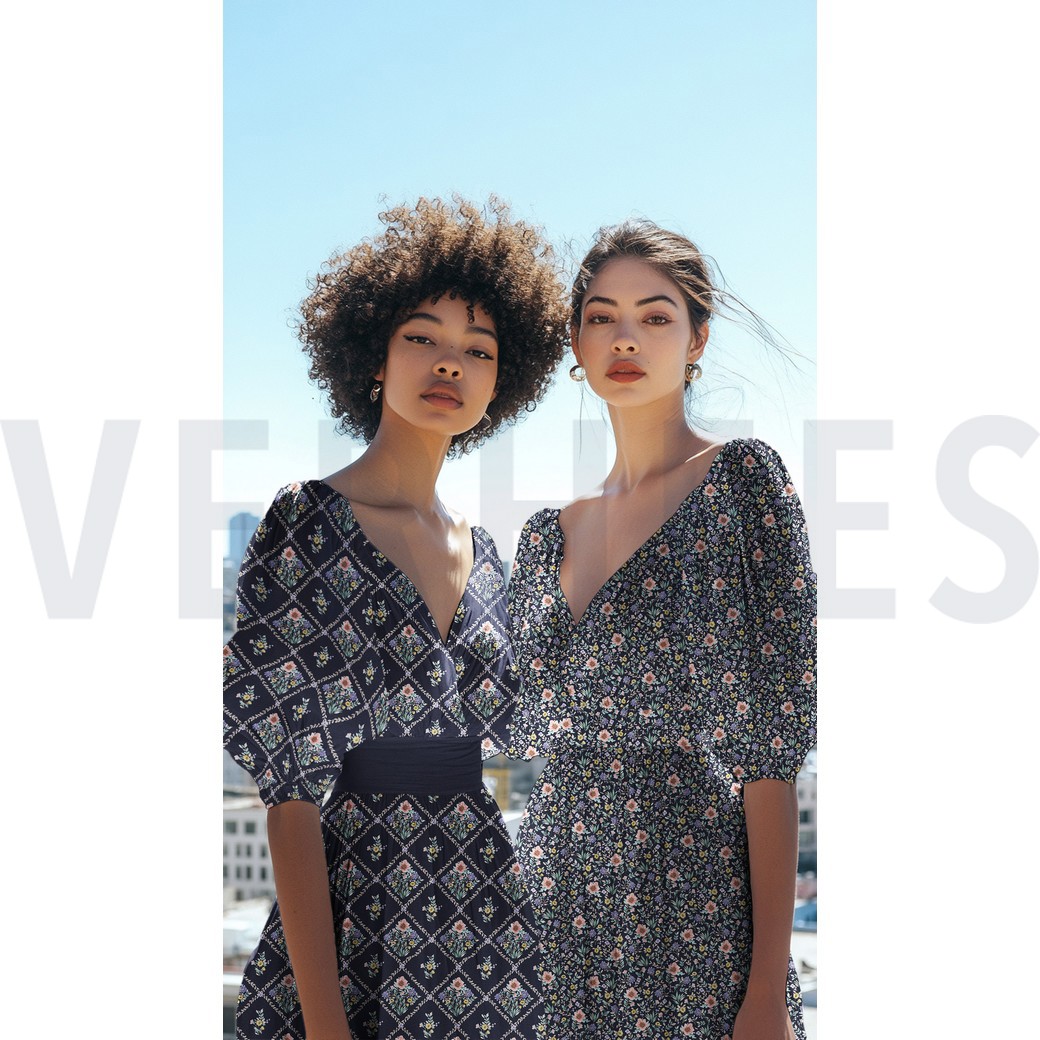 FINE POPLIN DIGITAL FLOWERS NAVY #7