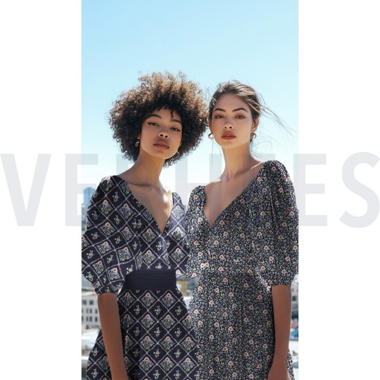 FINE POPLIN DIGITAL FLOWERS NAVY #7