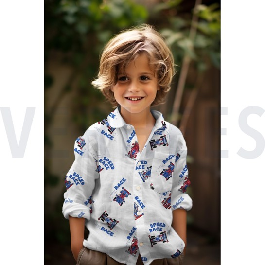 POPELINE DE COTON DIGITAL VOITURES DE COURSE BLANC #7