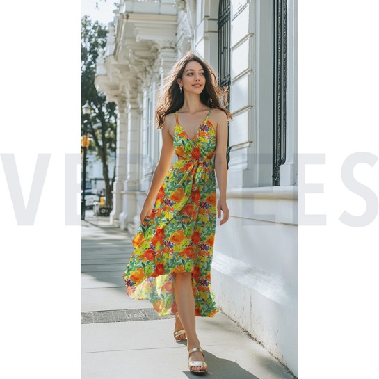 VISCOSE RADIANCE DIGITAAL BLOEMEN ORANJE #7