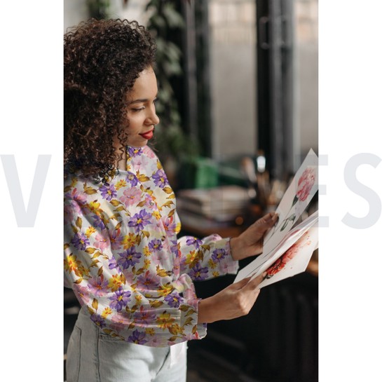 VISKOSE RADIANCE DIGITAL BLUMEN GEBROCHEN WEISS #7