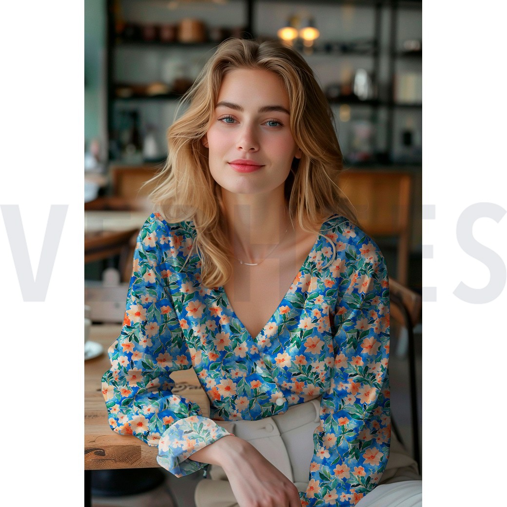 VISCOSE RADIANCE DIGITAAL BLOEMEN BLAUW #7