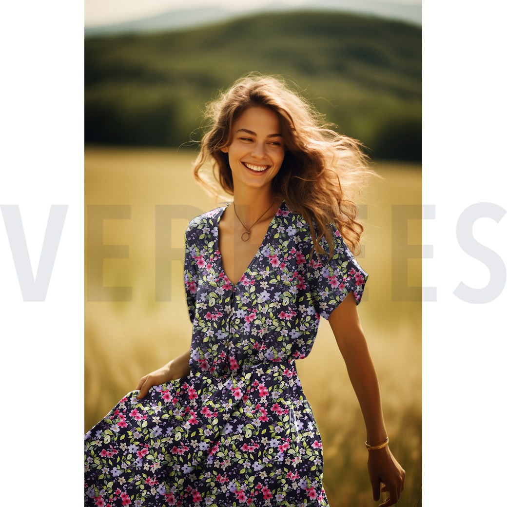 VISCOSE RADIANCE DIGITAL FLOWERS NAVY #7