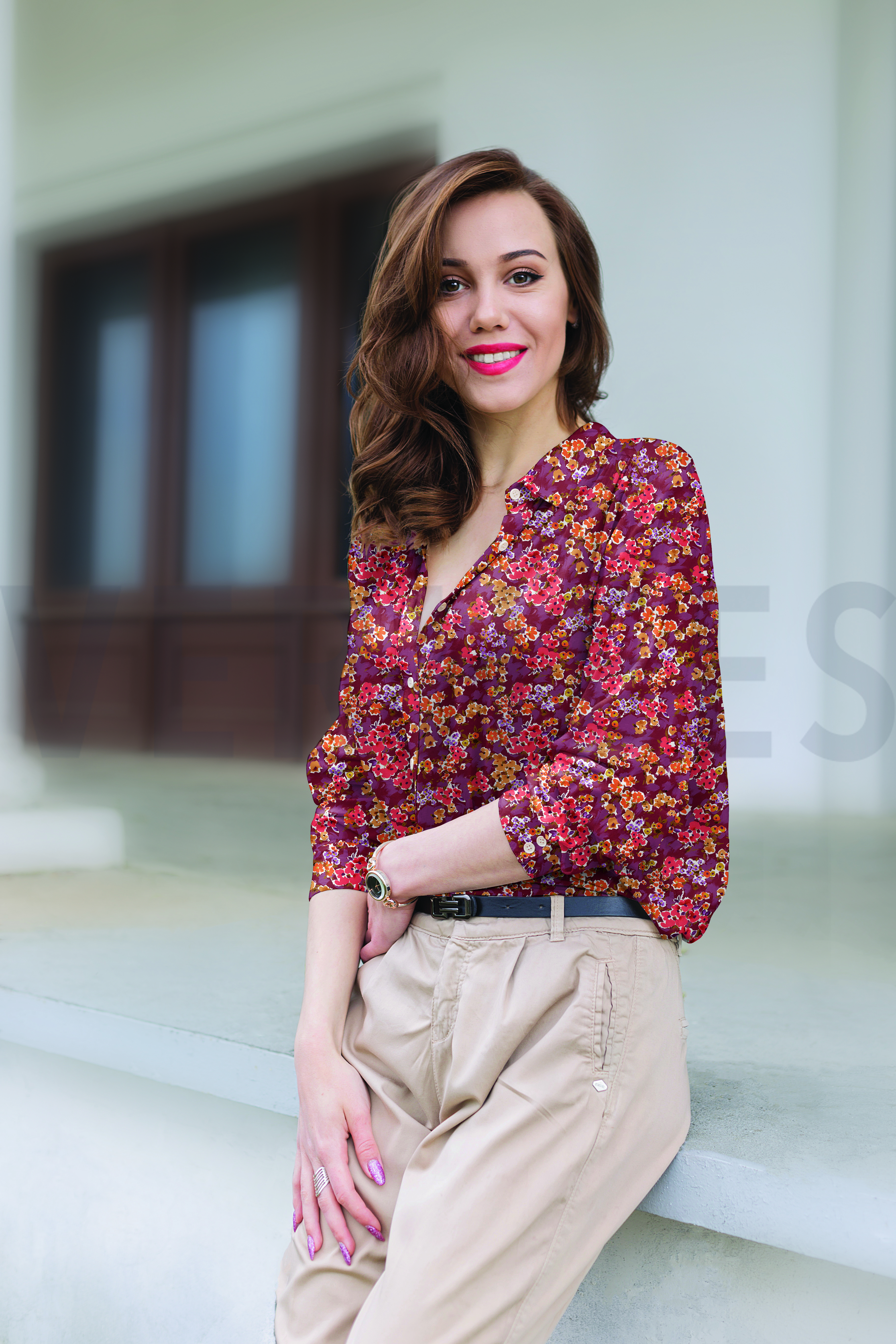 VISCOSE LUREX DIGITAAL KLEINE BLOEMEN KERSENROOD #7