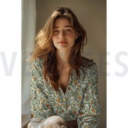 DOUBLE GAZE DE COTON FEUILLES BLANC CASSÉ (thumbnail) #7