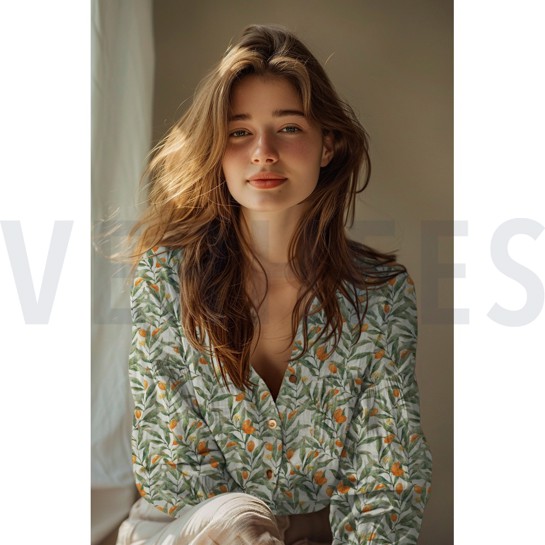 DOUBLE GAZE DE COTON FEUILLES BLANC CASSÉ #7