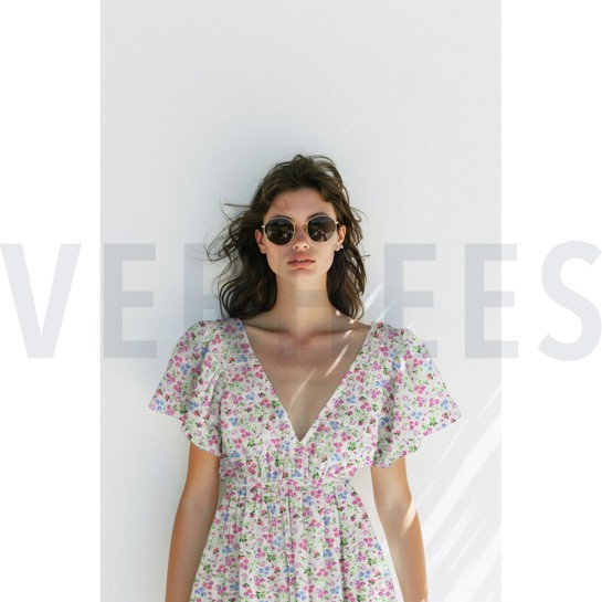 DOUBLE GAUZE DIGITAL FLOWERS OFFWHITE #7