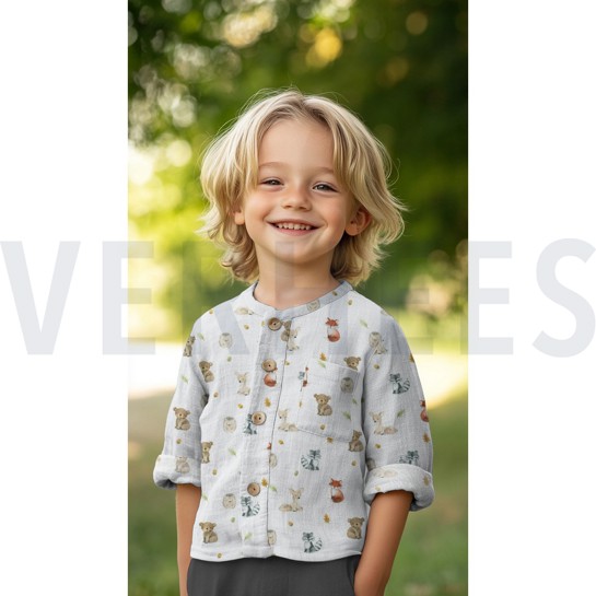 DOUBLE GAUZE DIGITAL FOREST ANIMALS WHITE #7