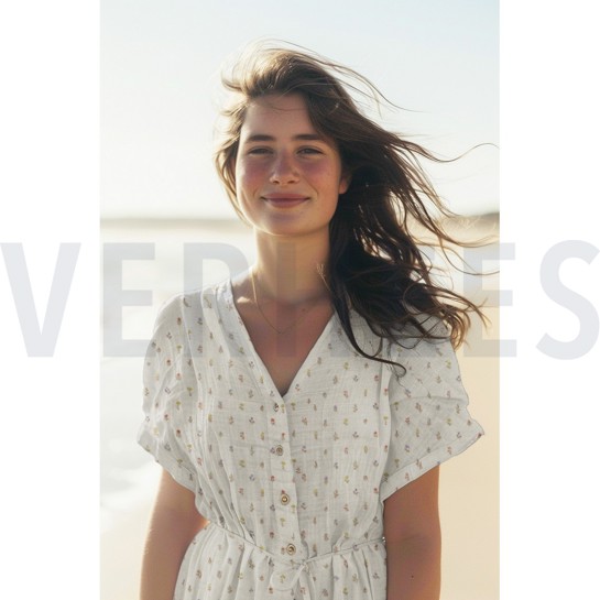 DOUBLE GAZE DE COTON GOTS DIGITAL  FLEURS NATUREL #7