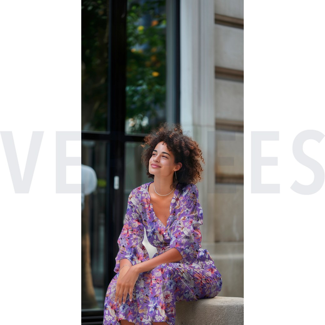 COTTON VISCOSE DIGITAL FLOWERS LAVENDER #7