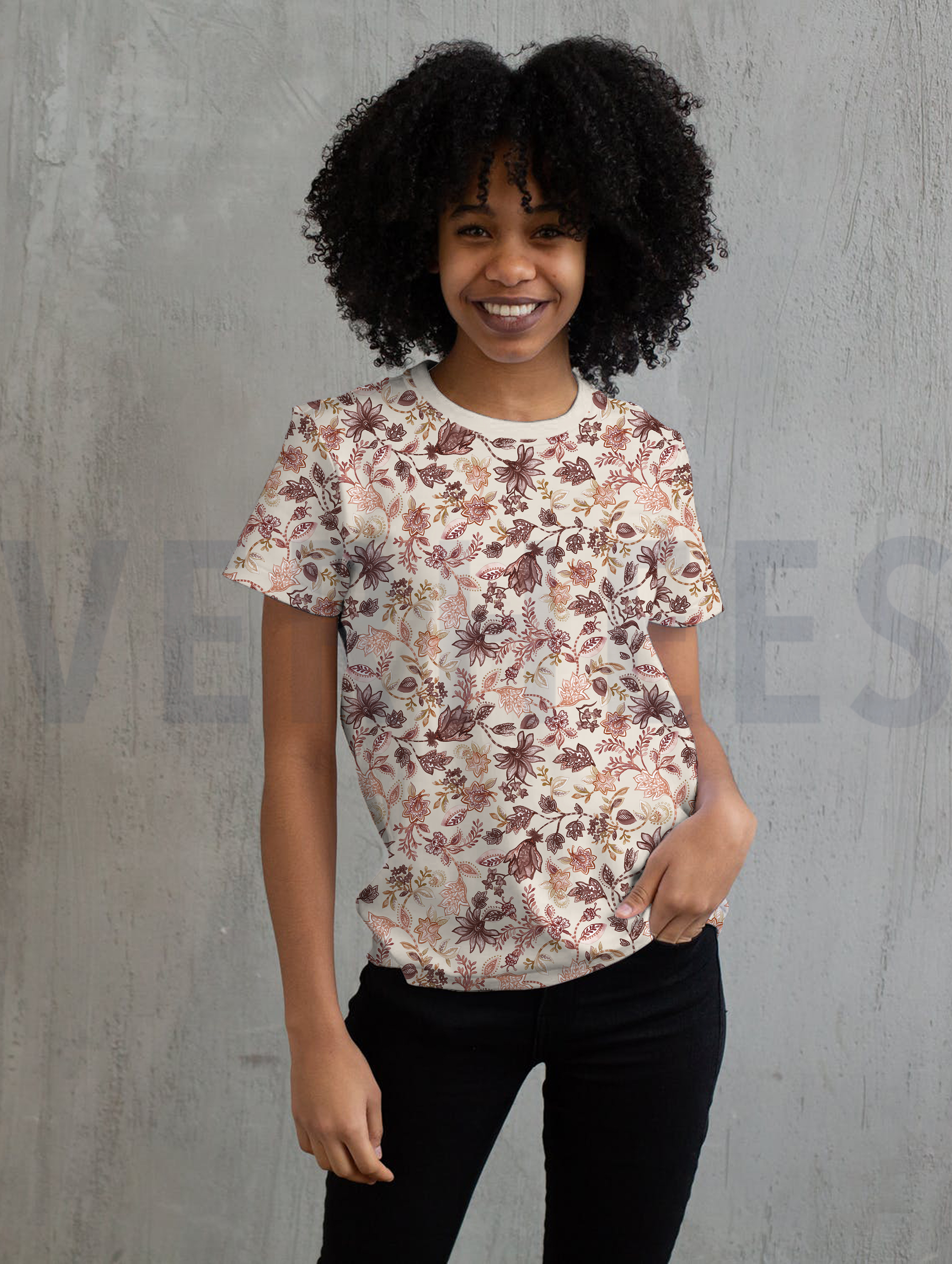 LINEN JERSEY DIGITAL FLOWERS COGNAC #7