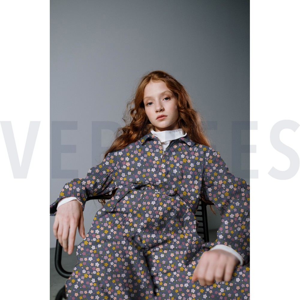 CORDUROY BABYRIB KLEINE BLOEMEN MAUVE #7