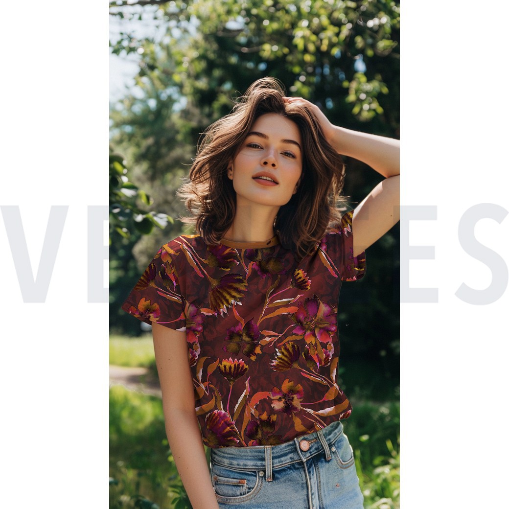 JERSEY DIGITAL FLOWERS NAVY #7