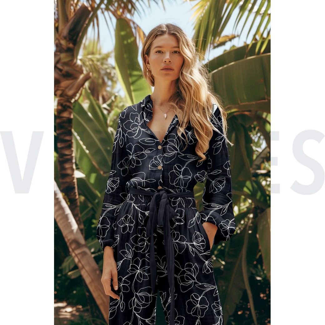 LIN VISCOSE BRODERIE FLEURS CORNICHON #7