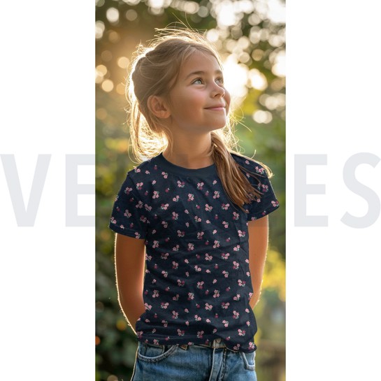 JERSEY MELANGE FLOWERS INDIGO #7