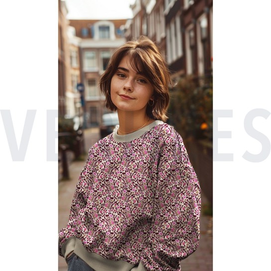 FRENCH TERRY DIGITAL FLOWERS BEIGE #7