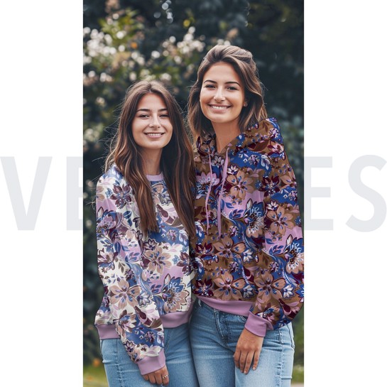 FRENCH TERRY DIGITAL FLOWERS ECRU #7