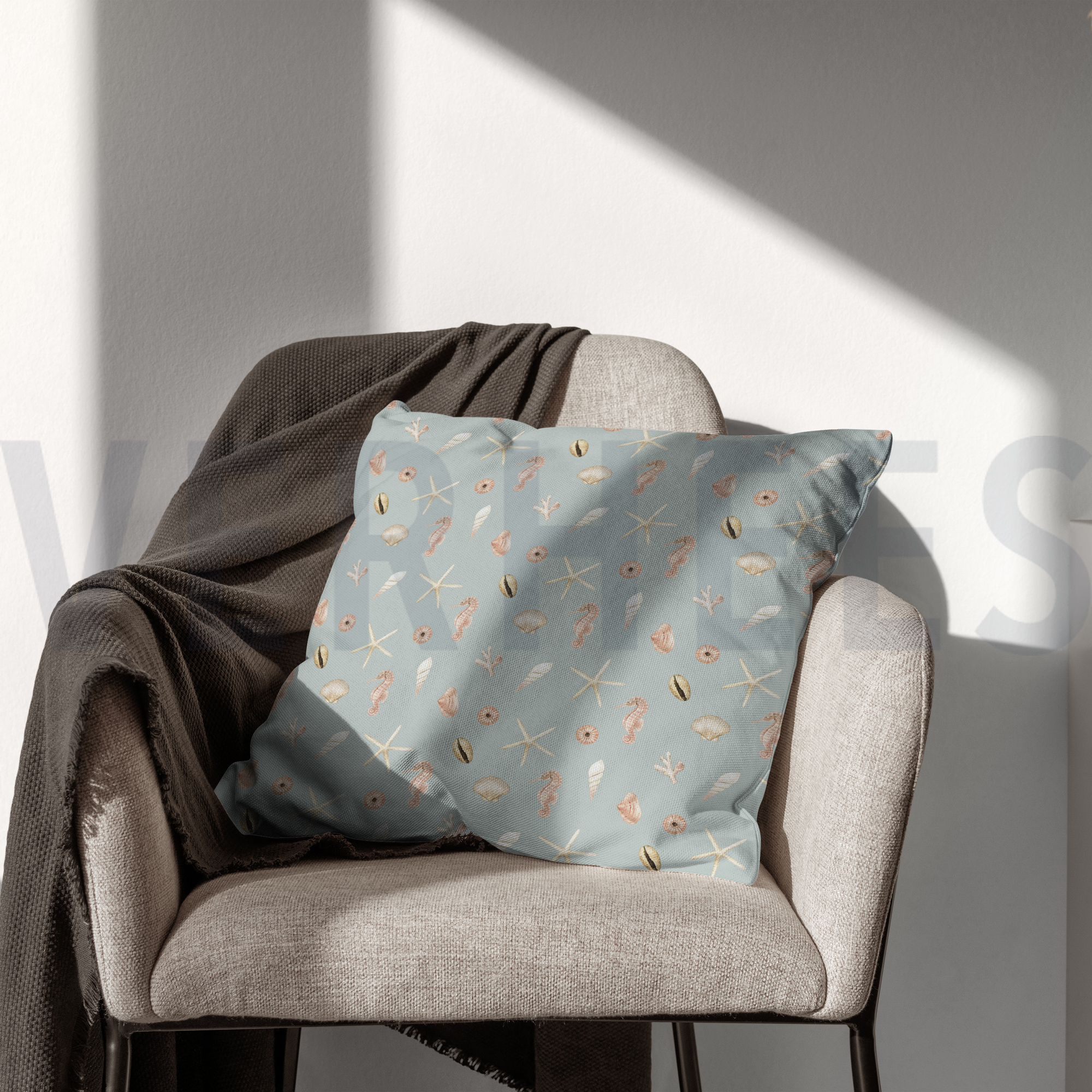 TOILE DÉCORATION DIGITAL COQUILLAGES BLEU CLAIR (high resolution) #7