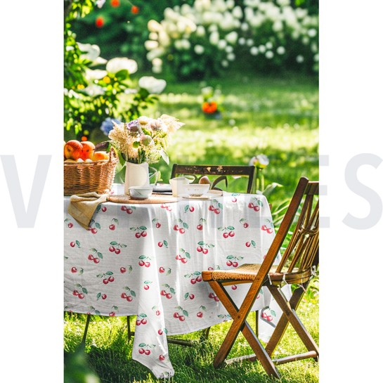 TABLECLOTH DIGITAL WATER REPELLENT CHERRIES WHITE #7