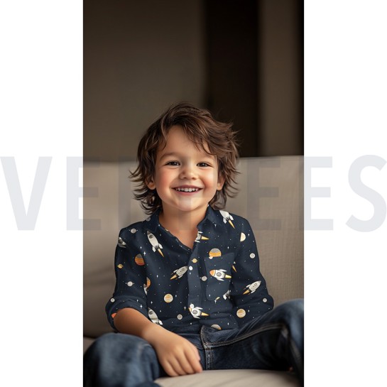 POPELINE DE COTON DIGITAL ESPACE BLEU MARINE #7