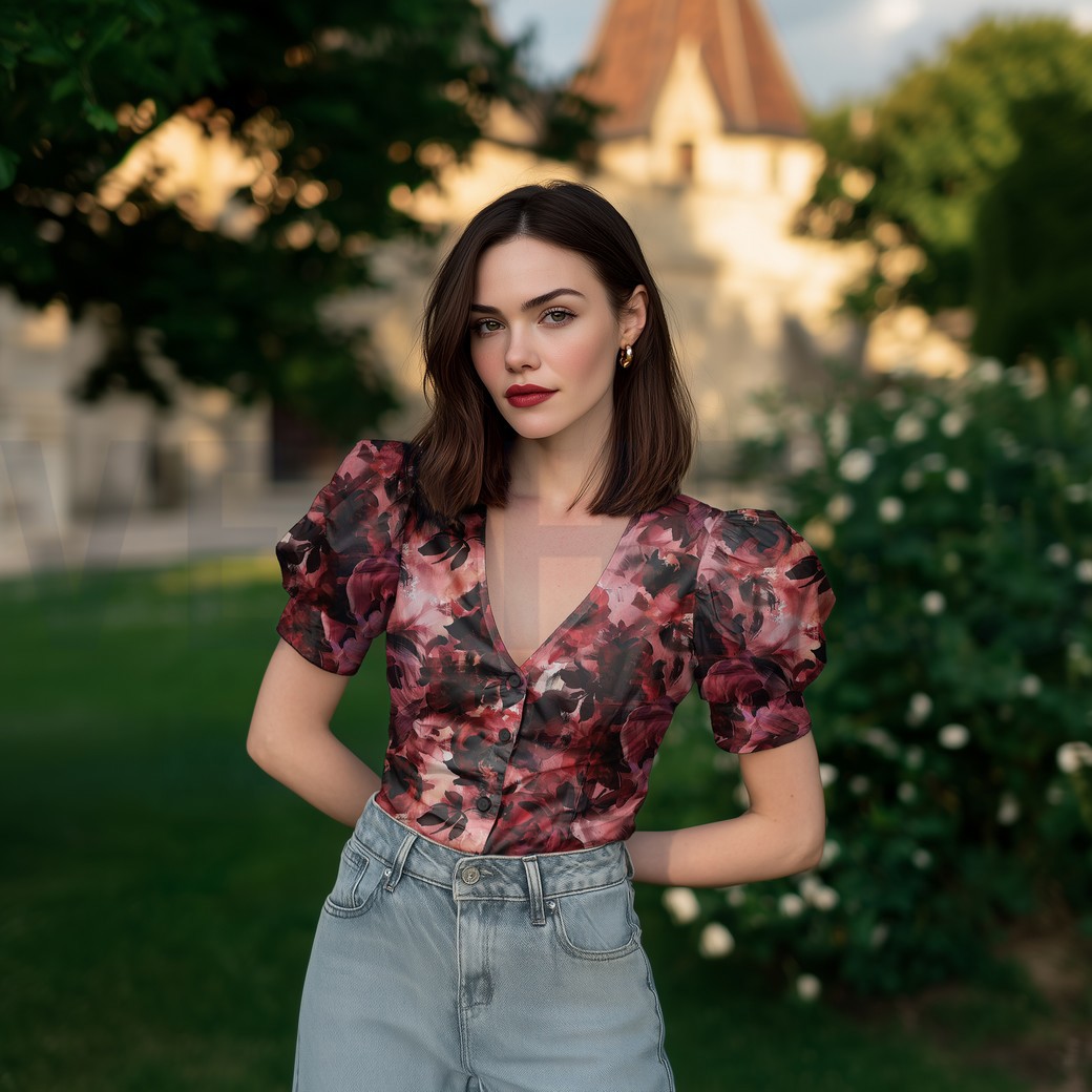 COTON SATIN DIGITAL FLEURS ROUGE FONCÉ #7