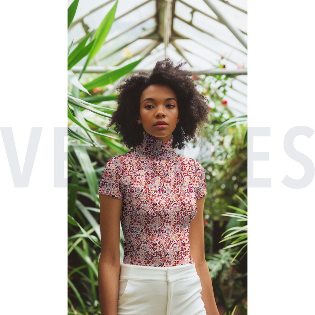 RIB JERSEY DIGITAL FLOWERS PEACH #7