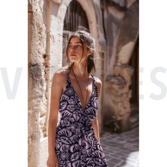 VISKOSE ROSELLA STRETCH ABSTRACT MARINEBLAU #7