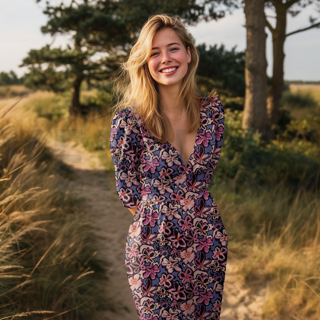 VISKOSE STRETCH BLUMEN LILA/VIOLETT #7
