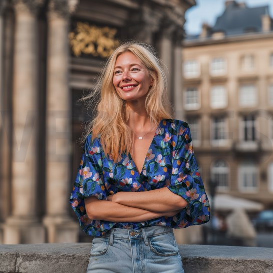 VISCOSE STRETCH DIGITAL FLOWERS COBALT #7