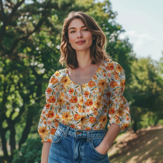 BAUMWOLLE VOILE DIGITAL BLUMEN HELLBLAU #7