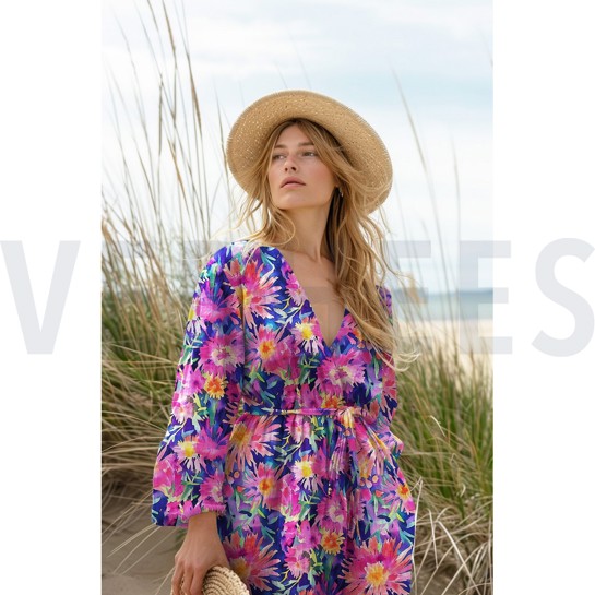 VISCOSE SATIN DIGITAL FLEURS ROSE #7