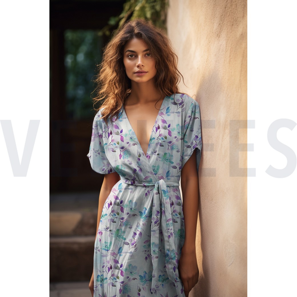 VISCOSE RADIANCE DIGITAAL BLOEMEN LICHTBLAUW #7