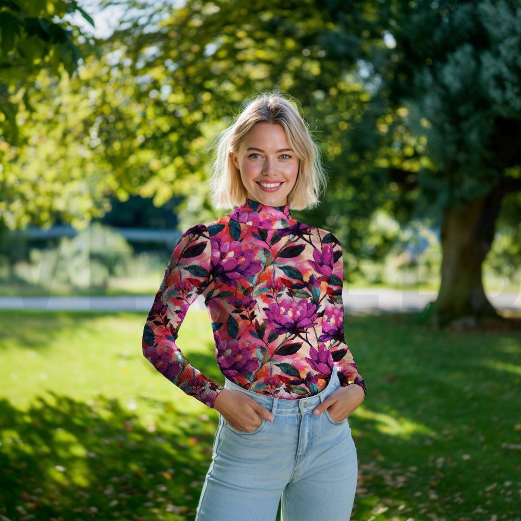 VISKOSE JERSEY DIGITAL BLUMEN LILA/VIOLETT #7