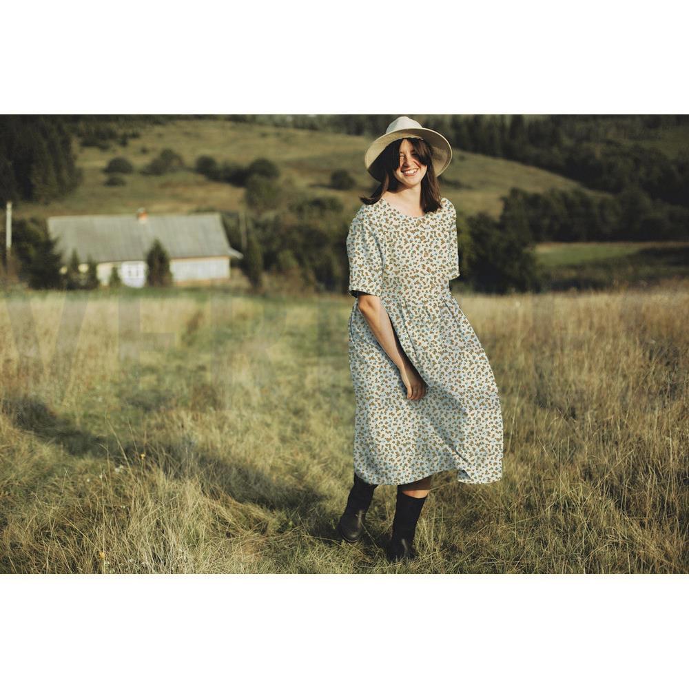 LEINEN JERSEY KLEINE BLUMEN GRAU #7