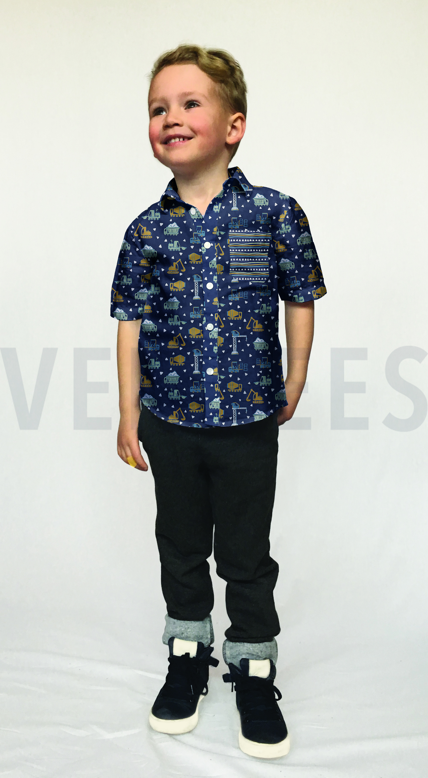 POPLIN GOTS CONSTRUCTION VEHICLES BLUE SHADOW #7